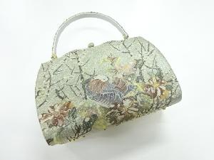 リサイクル　金糸梅に鴛鴦模様織出し和装バッグ